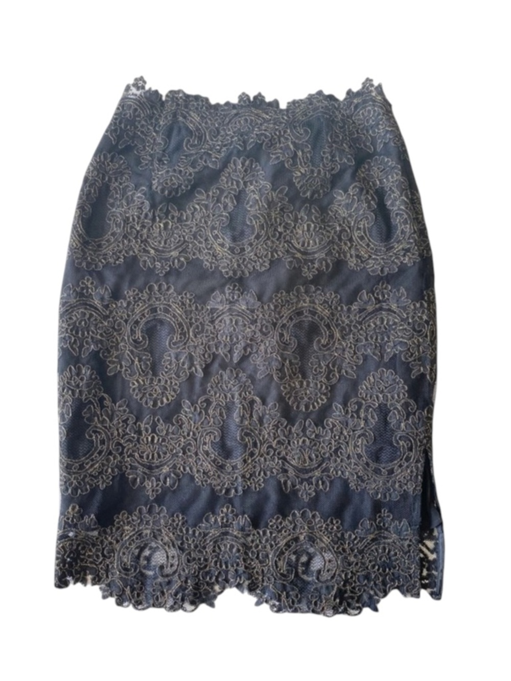 Sandro ✈︎ Rococo Metallic Guipure Lace Skirt ✈︎ aso Kristen Bell ✈︎ Black + Gold - Picture 3 of 16
